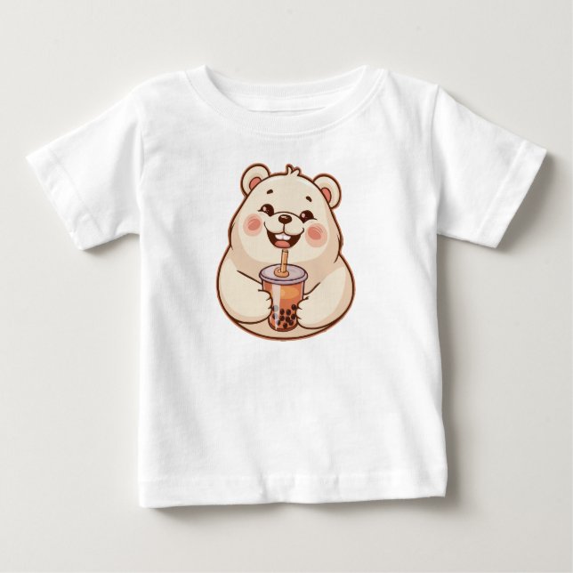 Camiseta De Bebé Oso Polar Cute Beber Boba Tea Tee Burbuja Leche (Anverso)