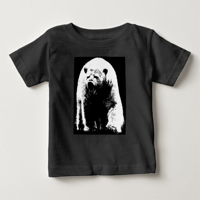 Camiseta De Bebé Oso Polar de Arte Pop Blanco y Negro (Anverso)