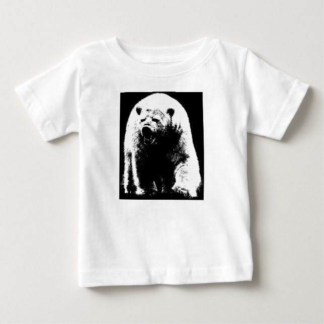 Camiseta De Bebé Oso Polar de Arte Pop Blanco y Negro (Anverso)
