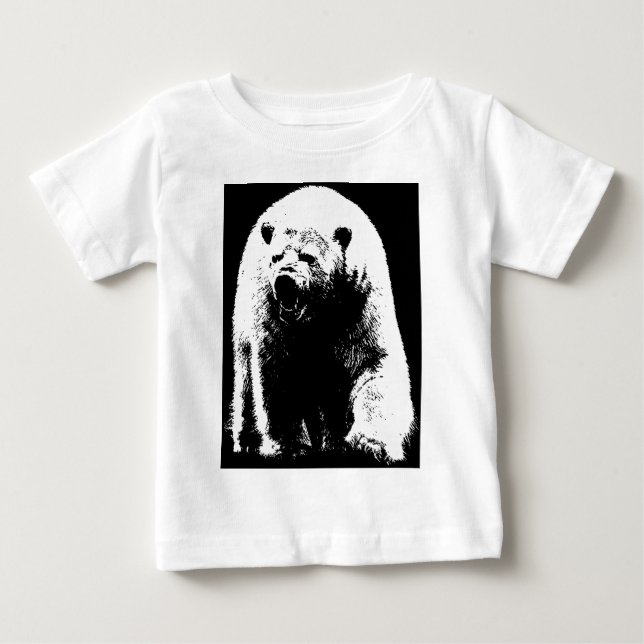 Camiseta De Bebé Oso Polar de Arte Pop Blanco y Negro (Anverso)