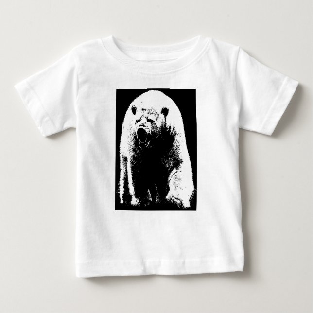 Camiseta De Bebé Oso Polar de Arte Pop Blanco y Negro
