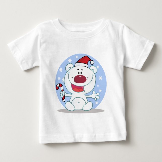 Camiseta De Bebé Oso Polar De Invierno Con Vacaciones De Candy Cane (Anverso)