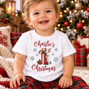 Camiseta De Bebé Oso Polar de Navidad de Plaid para el Primer Cumpl