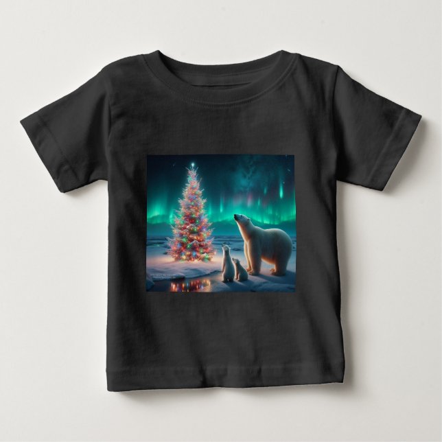 Camiseta De Bebé Oso Polar Mamá Cubre Árbol De Navidad Aurora Borea (Anverso)