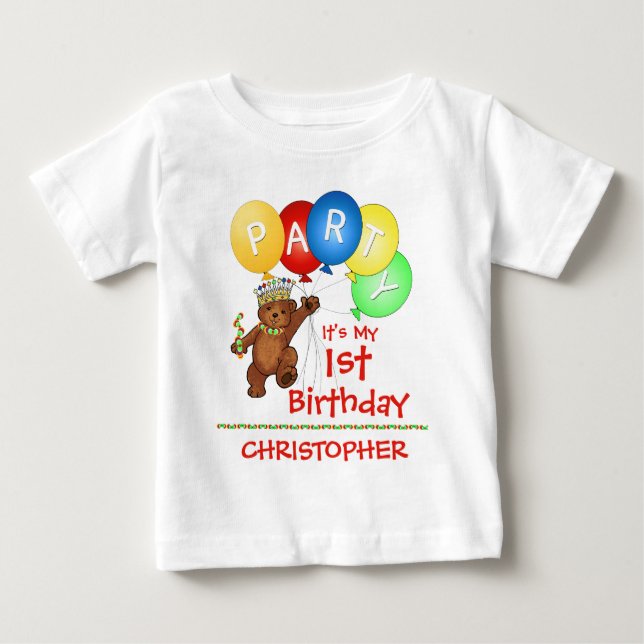 Camiseta De Bebé Oso Real Primer Personalizado Fiesta de cumpleaños (Anverso)