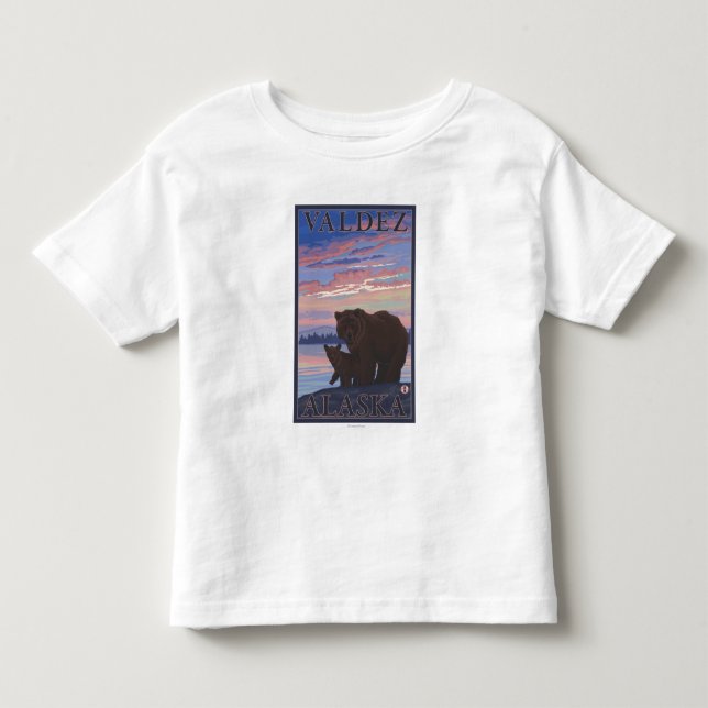 Camiseta De Bebé Oso y Cub - Valdez, Alaska (Anverso)