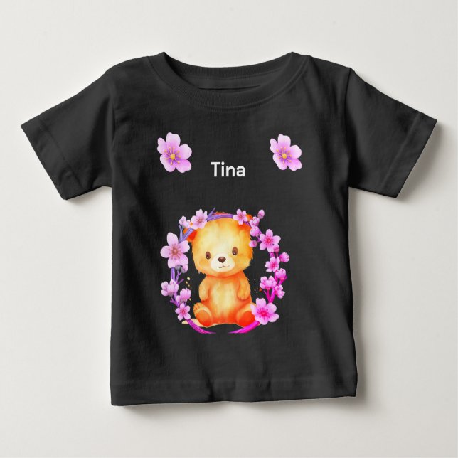 Camiseta De Bebé oso y flores (Anverso)