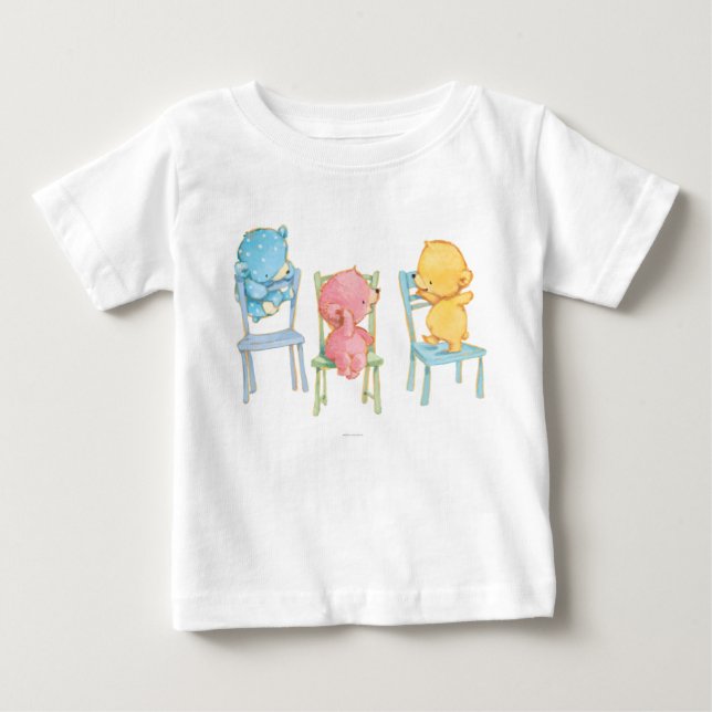 Camiseta De Bebé Osos amarillos, rosados y azules en las sillas (Anverso)