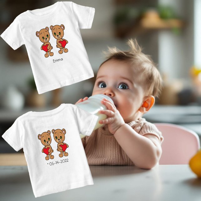 Camiseta De Bebé Osos de peluche con corazones rojos, personalizado (Subido por el creador)