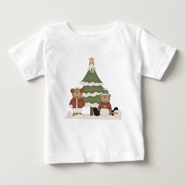 Camiseta De Bebé Osos de peluche y árbol de Navidad (Anverso)
