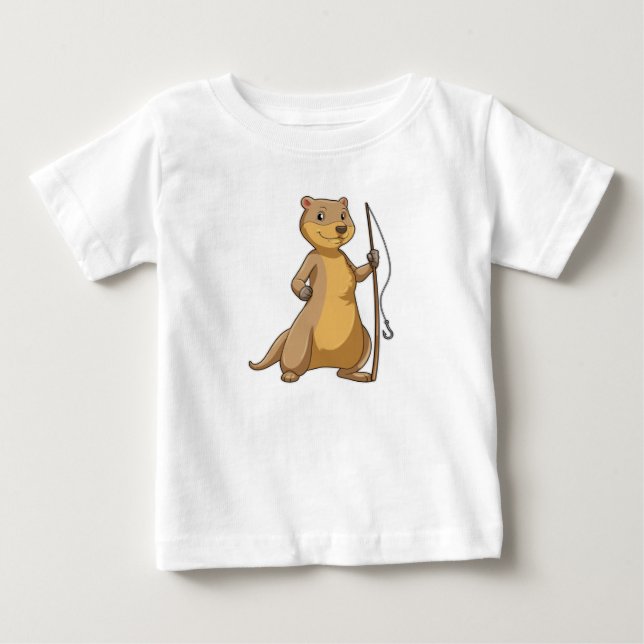 Camiseta De Bebé Otter as Fisher con barra de pesca (Anverso)