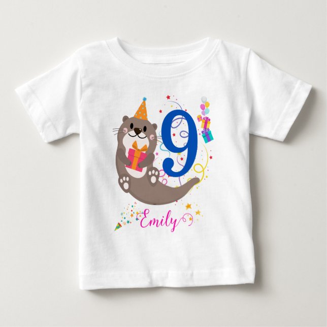 Camiseta De Bebé Otter Chica de cumpleaños Fiesta tema de globos co (Anverso)
