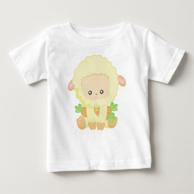 Camiseta De Bebé Oveja, Oveja Pequeña, Oveja Amarilla, Zanahorias (Anverso)