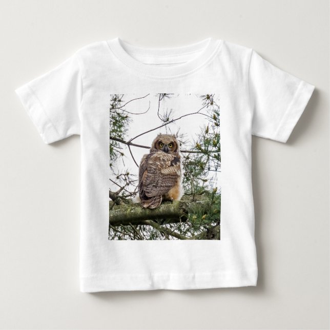 Camiseta De Bebé Owlet En Una Rama De Pino (Anverso)