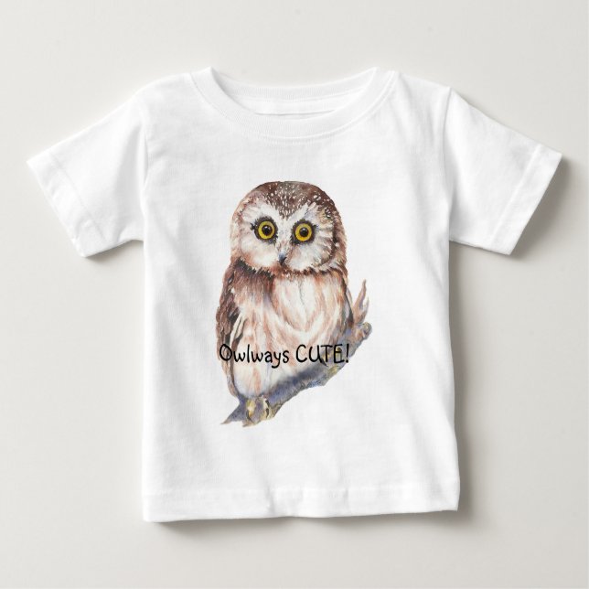 Camiseta De Bebé Owlways Cute Divertido Cita Acuarela Lechuza Peque (Anverso)