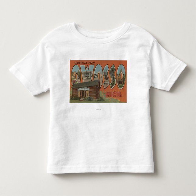 Camiseta De Bebé Owosso, Michigan - escenas grandes de la letra (Anverso)