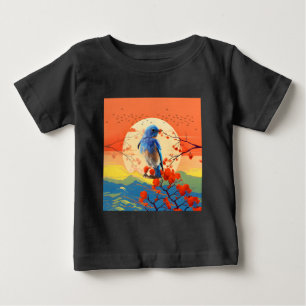 Camiseta De Bebé Paisaje Japonés Moderno De Naturaleza Con Pájaros 
