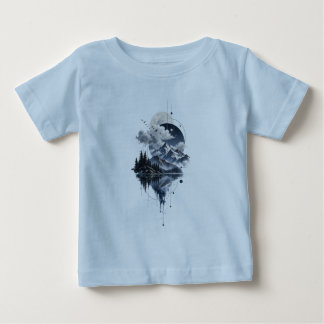 Camiseta De Bebé Paisaje Místico de Montaña Luna y Clo Geométrico