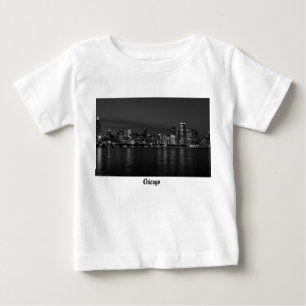 Camiseta De Bebé Paisaje urbano nocturno de Chicago en escala de gr