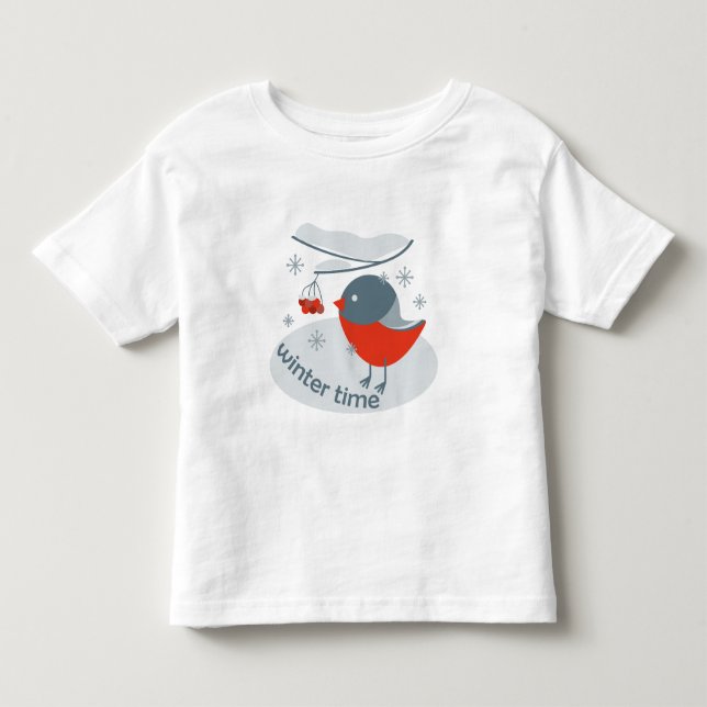 Camiseta De Bebé Pájaro bullfinch de invierno y bayas rojas T-Shi (Anverso)