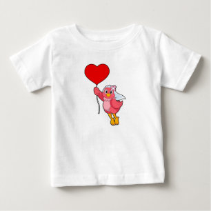 Camiseta De Bebé Pájaro como Novia con Velo y Globo en Forma de Cor