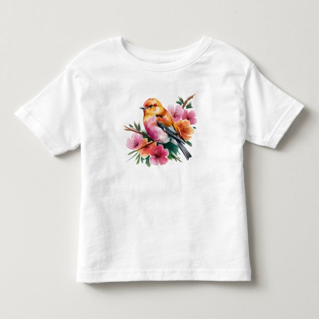 Camiseta De Bebé Pájaro de Flor Rosa (Anverso)