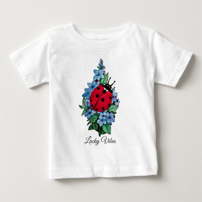 Camiseta De Bebé Pájaro De Ladybird Acuarela Con Flores Salvajes Az (Anverso)