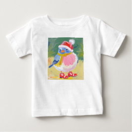 Camiseta De Bebé Pájaro lindo con botas rojas y sombrero de santa