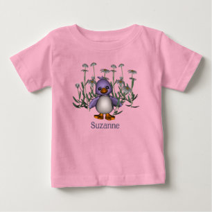 Camiseta De Bebé Pájaro Morado Y Daisies Personalizado