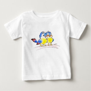 Camiseta De Bebé Pájaros Azules Dulces en una Rama