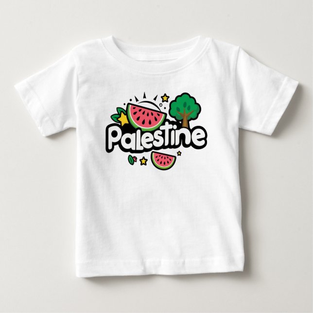 Camiseta De Bebé Palabra palestina escueta rodeada por un árbol de  (Anverso)