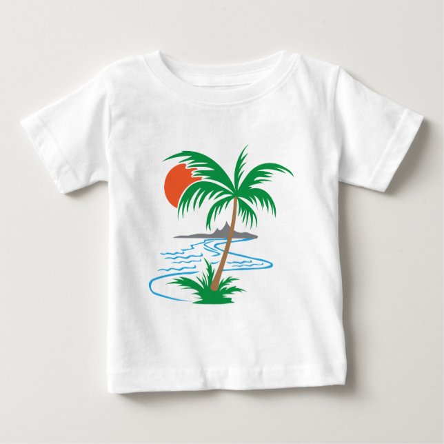 Camiseta De Bebé Palm Tree by the River | Tropical Sunset Art (Anverso)
