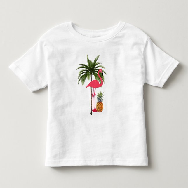 Camiseta De Bebé Palm Tree, Pink Flamingo, Pineapple Toddler Shirt (Anverso)