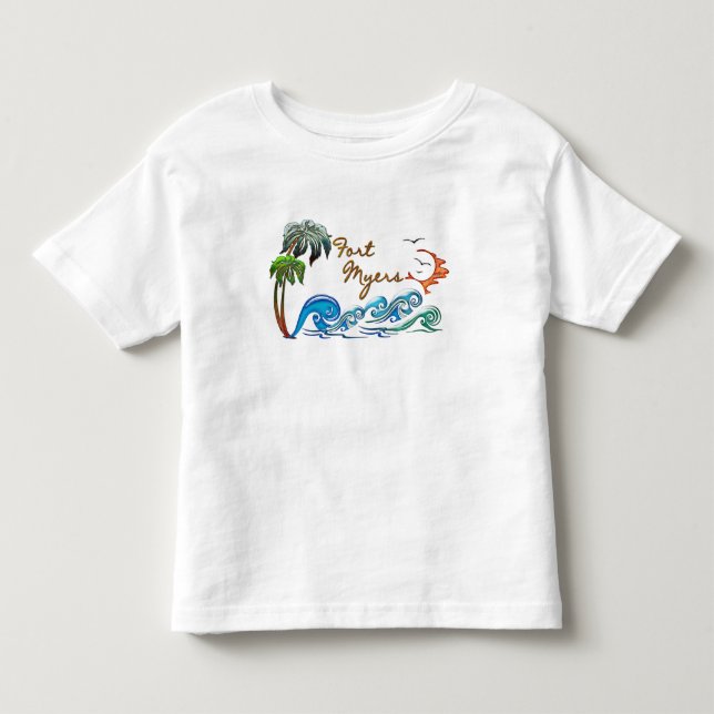 Camiseta De Bebé palmas 3d, ondas y puesta del sol FUERTE MYERS (Anverso)