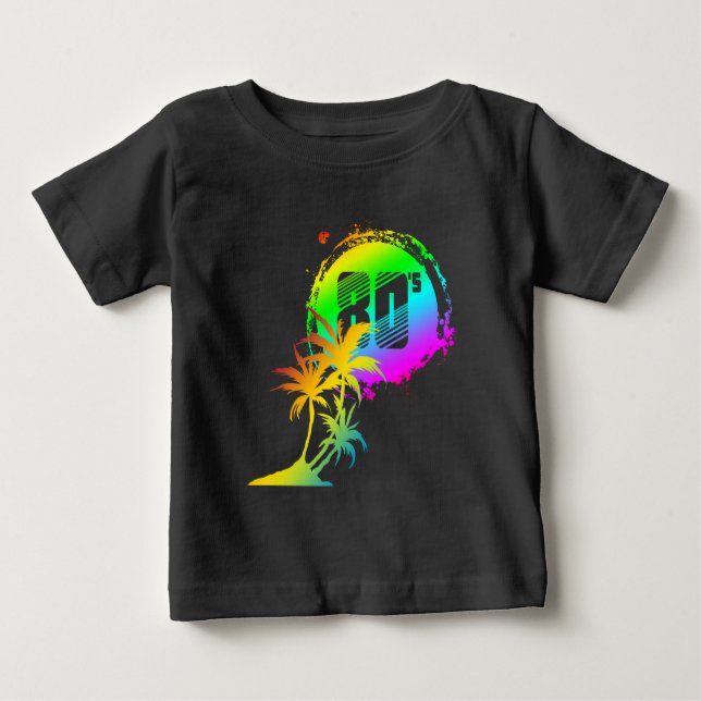 Camiseta De Bebé palmeras de puesta de sol ochentera de moda (Anverso)
