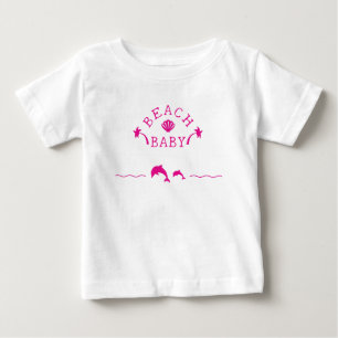 Camiseta De Bebé Palmeras y delfines Playa Rosa Bebé