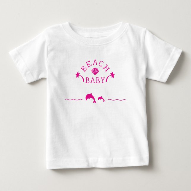 Camiseta De Bebé Palmeras y delfines Playa Rosa Bebé (Anverso)
