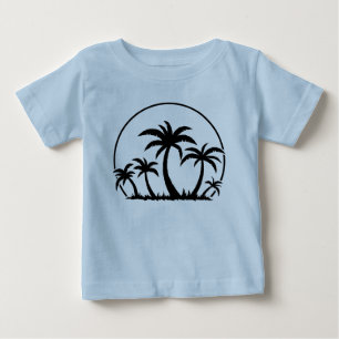 Camiseta De Bebé Palmeras y puesta de sol en negro