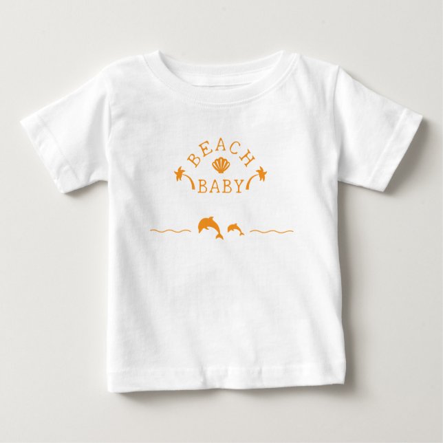 Camiseta De Bebé Palms & Dolphins Orange Beach Baby (Anverso)