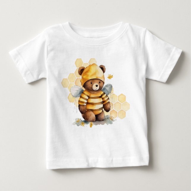 Camiseta De Bebé Panales de miel y oso de peluche de miel marrón (Anverso)