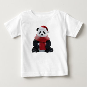 Camiseta De Bebé Panda 3D Festivo en Bosque Invernal
