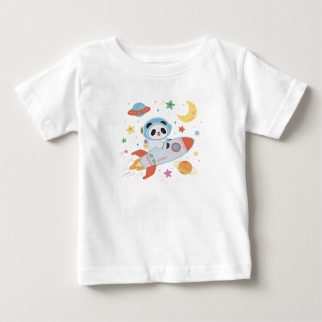 Camiseta De Bebé Panda astronaut azul y naranja (Anverso)