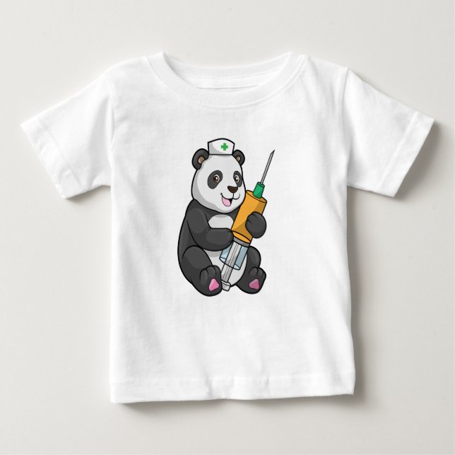 Camiseta De Bebé Panda como enfermera con jeringas (Anverso)