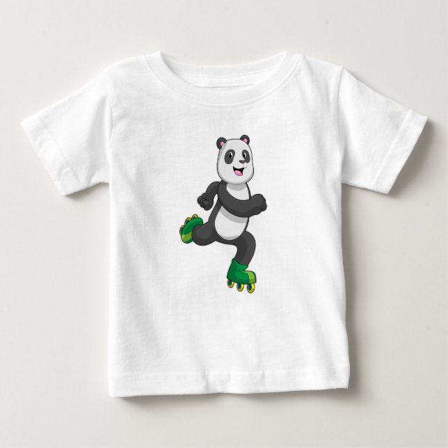 Camiseta De Bebé Panda como patinador en línea con patines (Anverso)