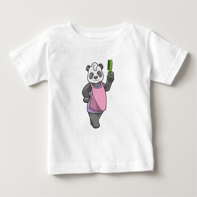 Camiseta De Bebé Panda como peluquero con comb (Anverso)