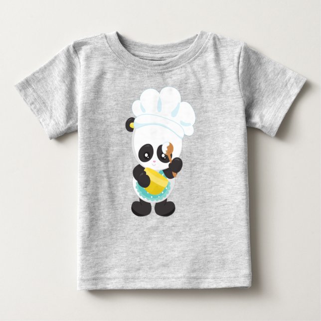 Camiseta De Bebé Panda de cocina, Panda de hornear, Apron, Whisking (Anverso)