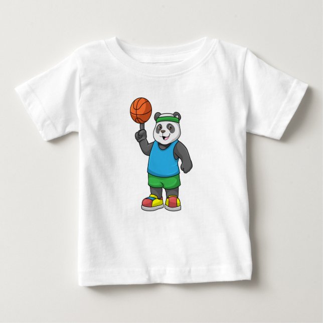 Camiseta De Bebé Panda en Deportes con Baloncesto (Anverso)