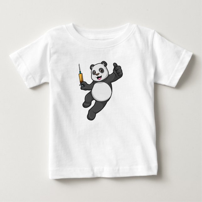 Camiseta De Bebé Panda en la vacunación con jeringas (Anverso)