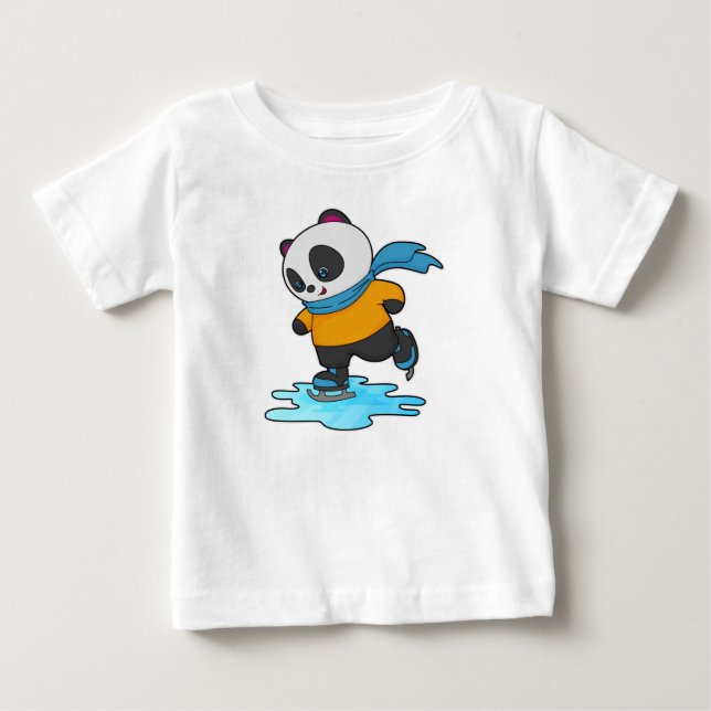Camiseta De Bebé Panda en patinaje sobre hielo con patines de hielo (Anverso)