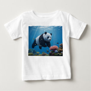 Camiseta De Bebé Panda Nadando a Través de un Vibrante Arrecife de 